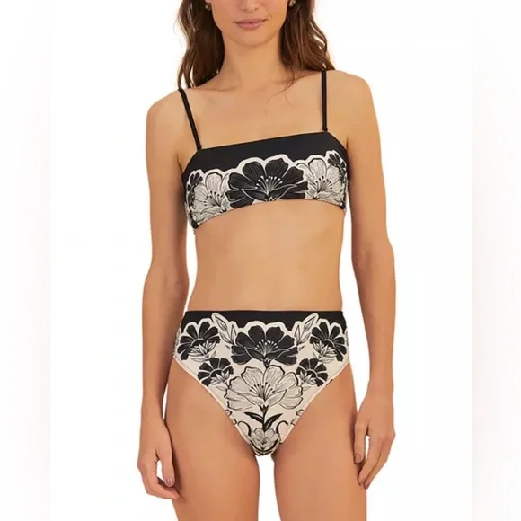 Set - Farm Rio Flower Leopards Bandeau Bikini Top & Bottom - Picture 6 of 9